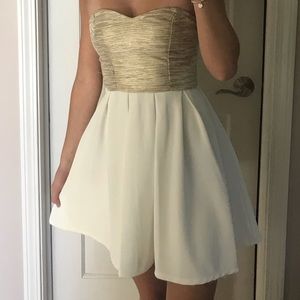 Short Strapless Gold and White Dress